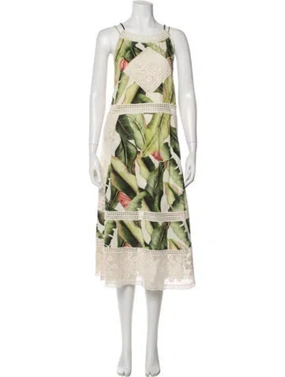 Pre-owned Farm Rio Floral Print Midi Length Dress W/ Tags In Green