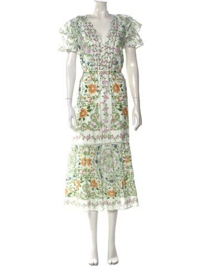 Pre-owned Farm Rio Floral Print Midi Length Dress W/ Tags In Green