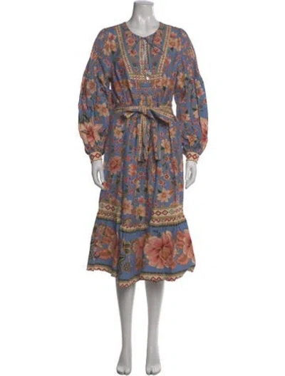 Pre-owned Farm Rio Floral Print Midi Length Dress W/ Tags In Multi