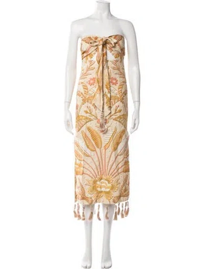 Pre-owned Farm Rio Floral Print Midi Length Dress W/ Tags In Neutral