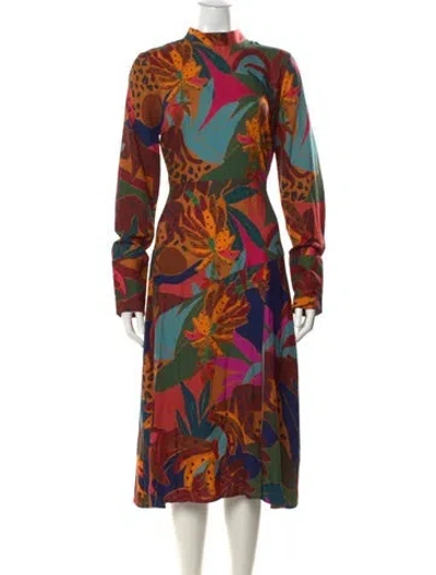 Pre-owned Farm Rio Floral Print Midi Length Dress W/ Tags In Orange