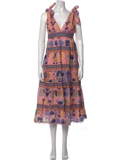 Pre-owned Farm Rio Floral Print Midi Length Dress W/ Tags In Pink