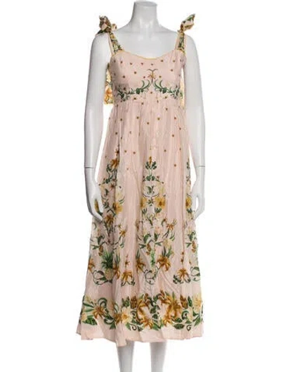 Pre-owned Farm Rio Floral Print Midi Length Dress W/ Tags In Pink