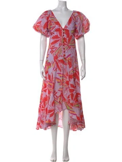 Pre-owned Farm Rio Floral Print Midi Length Dress W/ Tags In Purple