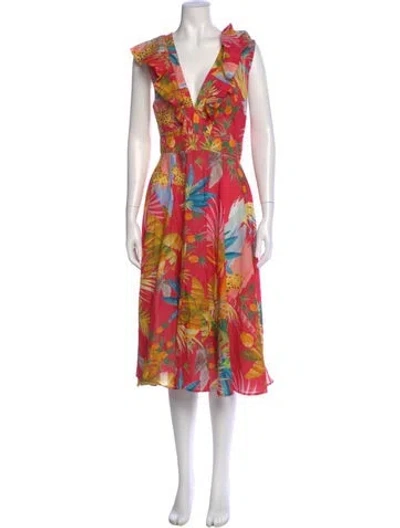 Pre-owned Farm Rio Floral Print Midi Length Dress W/ Tags In Red