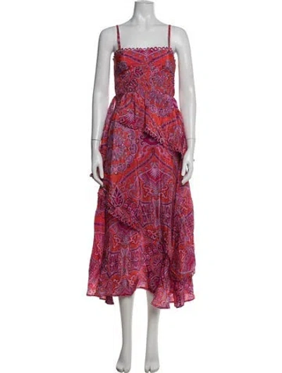 Pre-owned Farm Rio Floral Print Midi Length Dress W/ Tags In Red