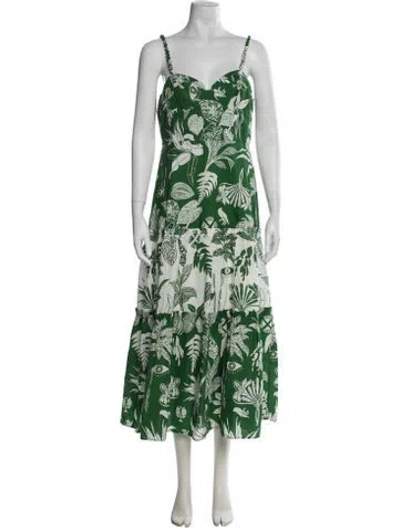 Pre-owned Farm Rio Floral Print Midi Length Dress W/ Tags In White