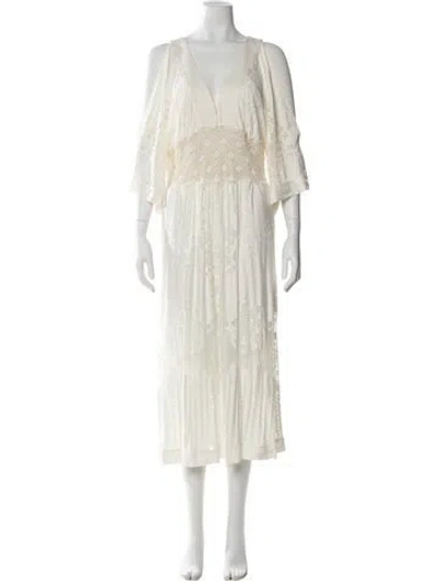 Pre-owned Farm Rio Floral Print Midi Length Dress In White