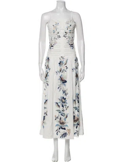 Pre-owned Farm Rio Floral Print Midi Length Dress In White