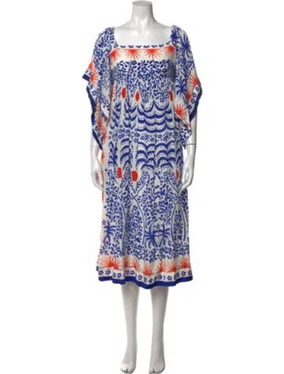 Pre-owned Farm Rio Floral Print Midi Length Dress In White