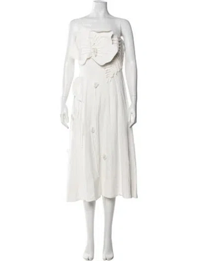 Pre-owned Farm Rio Floral Print Midi Length Dress In White