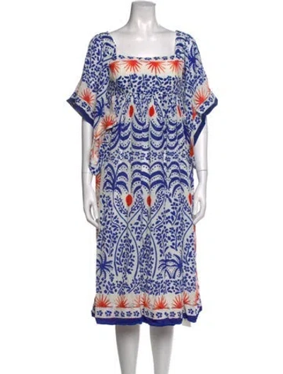 Pre-owned Farm Rio Floral Print Midi Length Dress In White