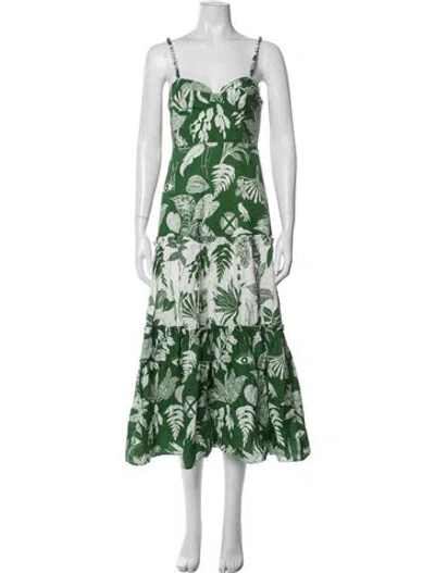 Pre-owned Farm Rio Floral Print Midi Length Dress In White