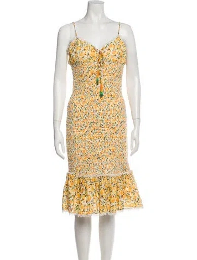 Pre-owned Farm Rio Floral Print Midi Length Dress In Yellow