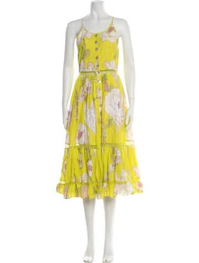 Pre-owned Farm Rio Floral Print Midi Length Dress In Yellow
