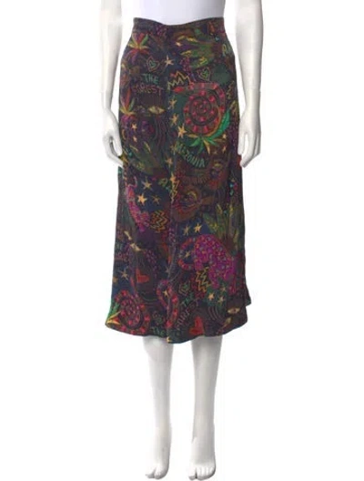 Pre-owned Farm Rio Floral Print Midi Length Skirt In Blue