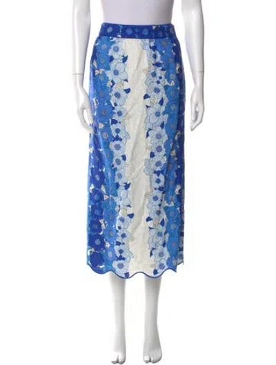 Pre-owned Farm Rio Floral Print Midi Length Skirt In Blue