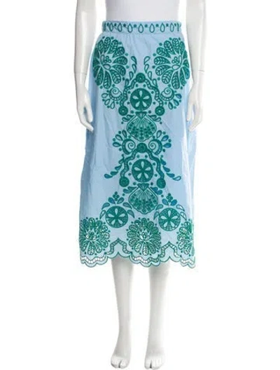Pre-owned Farm Rio Floral Print Midi Length Skirt In Blue