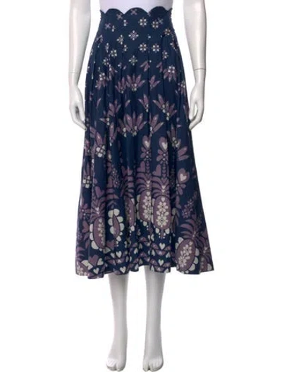 Pre-owned Farm Rio Floral Print Midi Length Skirt In Blue