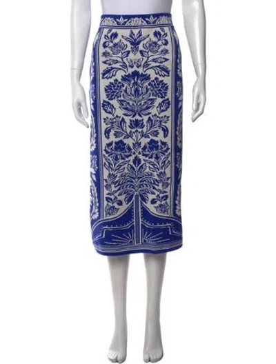 Pre-owned Farm Rio Floral Print Midi Length Skirt In Blue