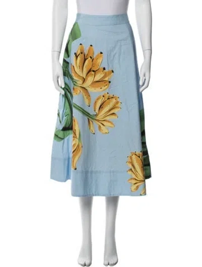 Pre-owned Farm Rio Floral Print Midi Length Skirt In Blue