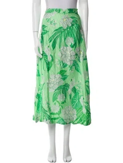 Pre-owned Farm Rio Floral Print Midi Length Skirt In Green
