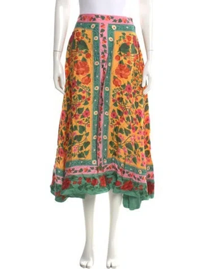 Pre-owned Farm Rio Floral Print Midi Length Skirt In Green