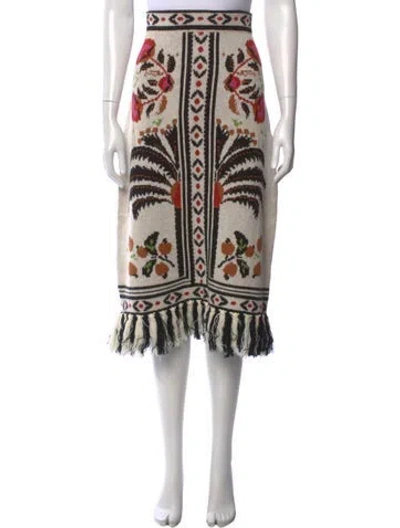 Pre-owned Farm Rio Floral Print Midi Length Skirt In Neutral