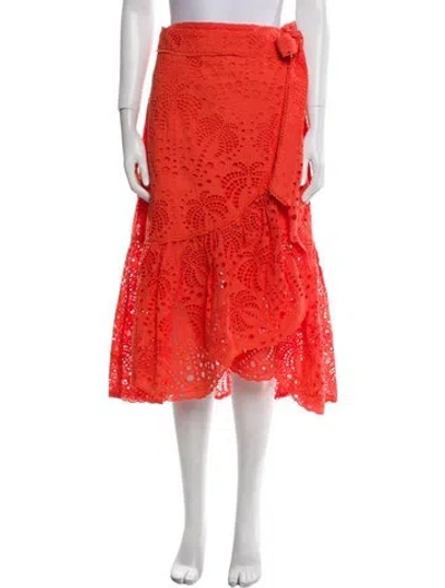 Pre-owned Farm Rio Floral Print Midi Length Skirt In Orange