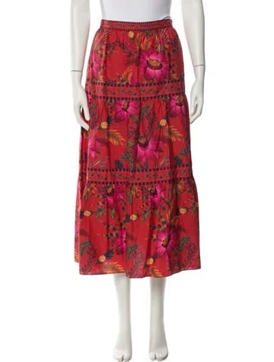 Pre-owned Farm Rio Floral Print Midi Length Skirt In Orange