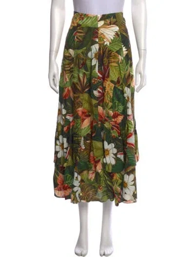 Pre-owned Farm Rio Floral Print Midi Length Skirt In Orange