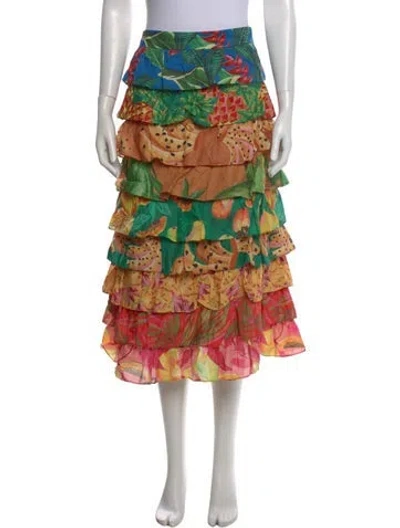 Pre-owned Farm Rio Floral Print Midi Length Skirt In Orange