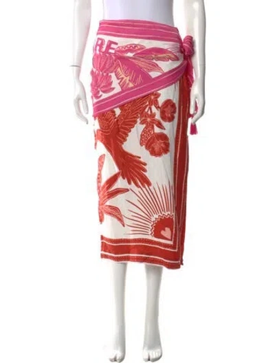 Pre-owned Farm Rio Floral Print Midi Length Skirt In Pink