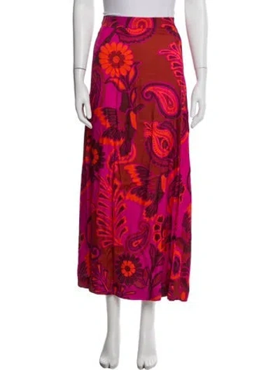 Pre-owned Farm Rio Floral Print Midi Length Skirt In Pink