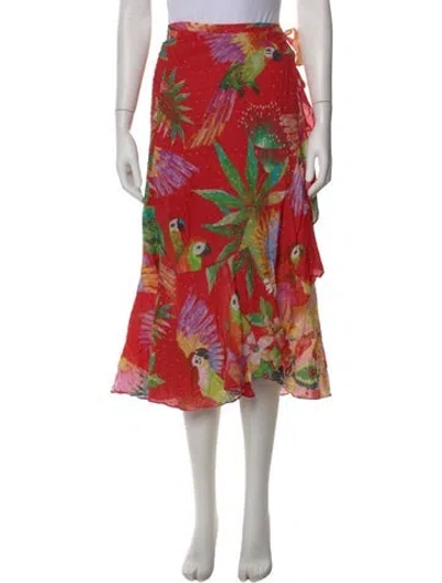 Pre-owned Farm Rio Floral Print Midi Length Skirt In Red