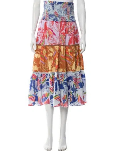 Pre-owned Farm Rio Floral Print Midi Length Skirt In Red