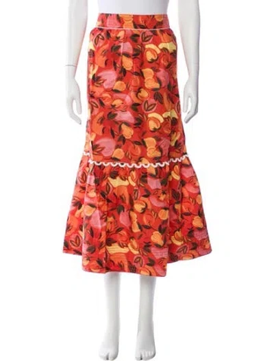 Pre-owned Farm Rio Floral Print Midi Length Skirt W/ Tags In Orange