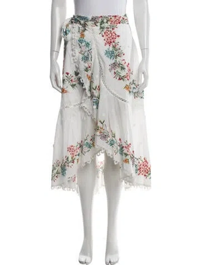 Pre-owned Farm Rio Floral Print Midi Length Skirt In White