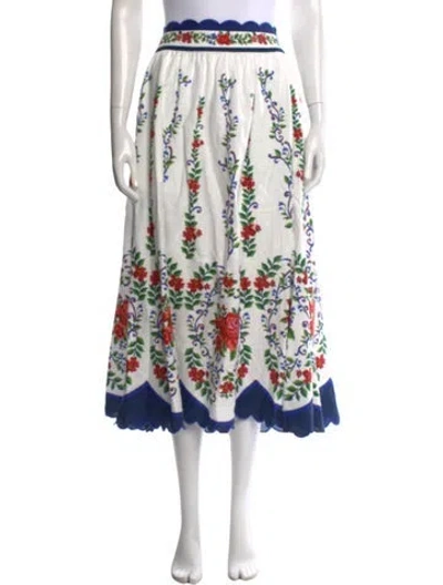 Pre-owned Farm Rio Floral Print Midi Length Skirt In White
