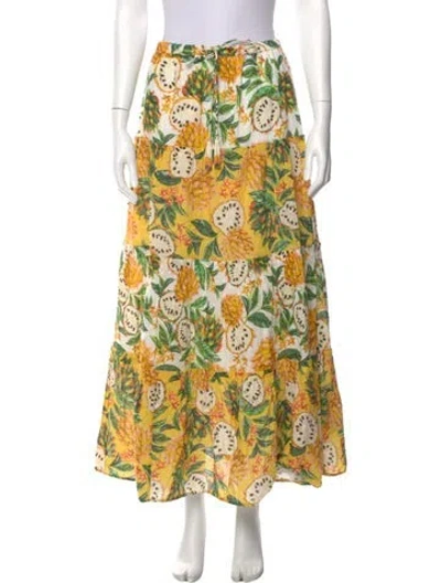Pre-owned Farm Rio Floral Print Midi Length Skirt In Yellow