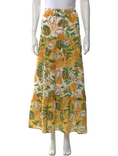 Pre-owned Farm Rio Floral Print Midi Length Skirt In Yellow