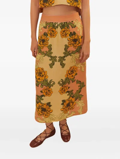 Farm Rio Floral-print Midi Skirt In Multi