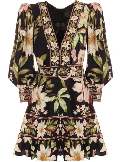 Farm Rio Floral-print Mini Dress In Black