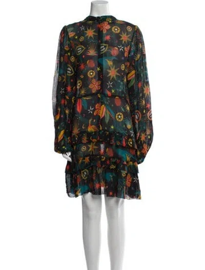 Pre-owned Farm Rio Floral Print Mini Dress In Black