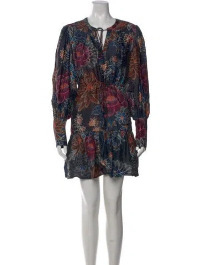 Pre-owned Farm Rio Floral Print Mini Dress In Black