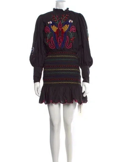 Pre-owned Farm Rio Floral Print Mini Dress In Black