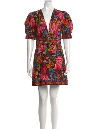 Pre-owned Farm Rio Floral Print Mini Dress In Black