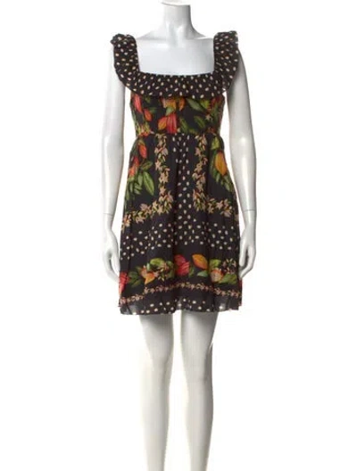 Pre-owned Farm Rio Floral Print Mini Dress In Black