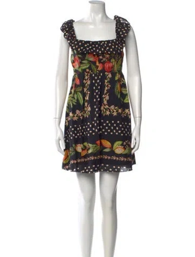 Pre-owned Farm Rio Floral Print Mini Dress In Black