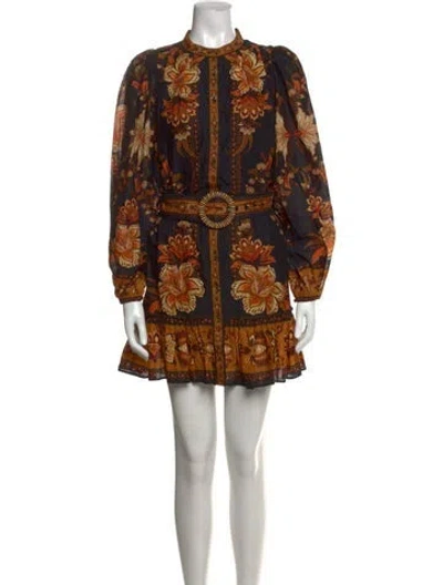 Pre-owned Farm Rio Floral Print Mini Dress In Black